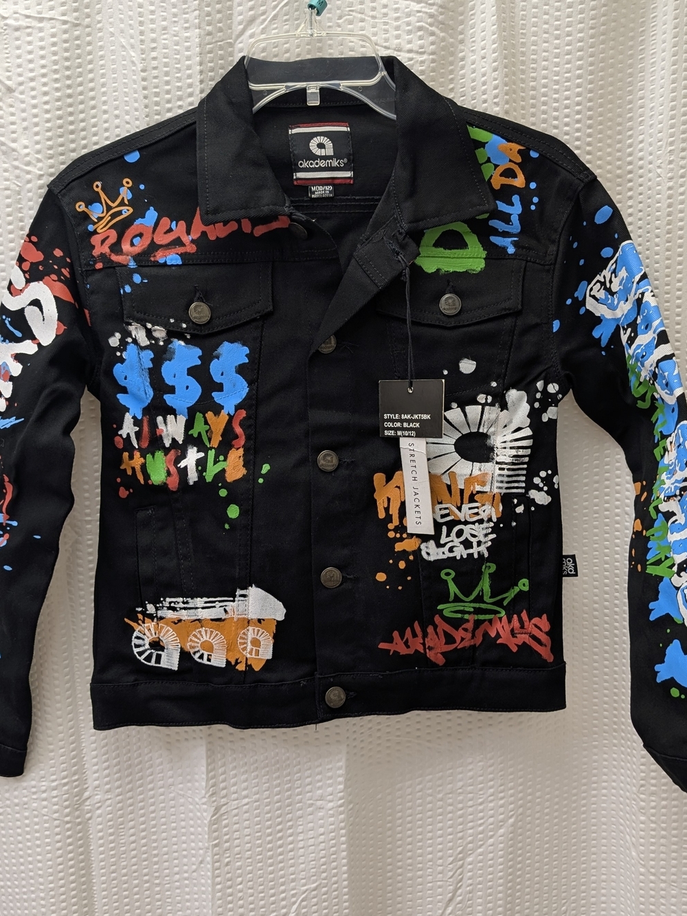 Akademiks Black Denim Jacket with Multicolor Graffiti